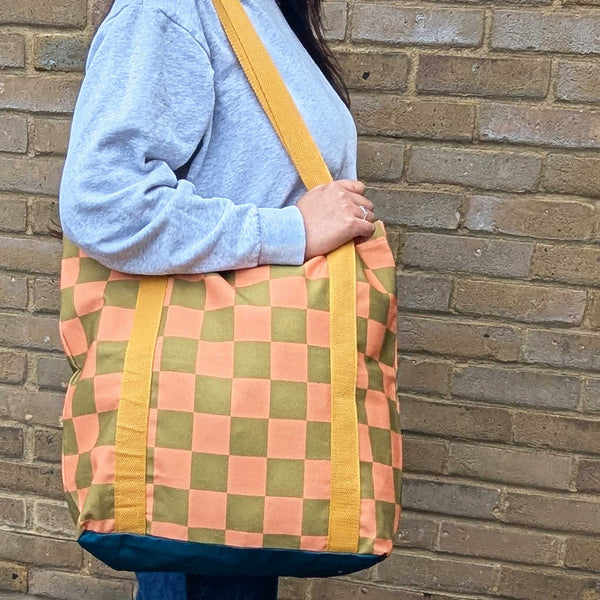Salmon Check Fabric Tote Shopper Bag