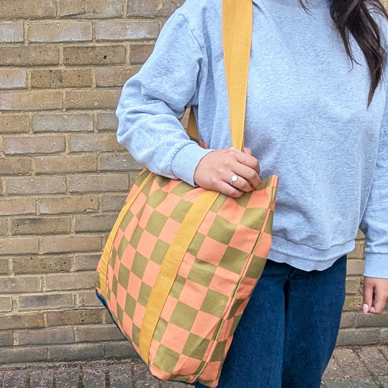Salmon Check Fabric Tote Shopper Bag