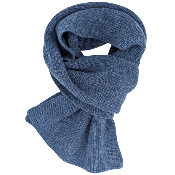 Lambswool Denim Blue Ribbed Scarf