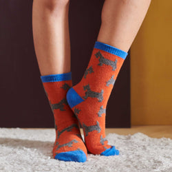Women's Orange Scottie Dogs Lambswool Ankle Socks