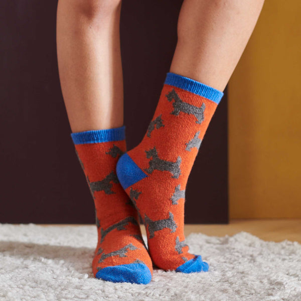 Women's Orange Scottie Dogs Lambswool Ankle Socks