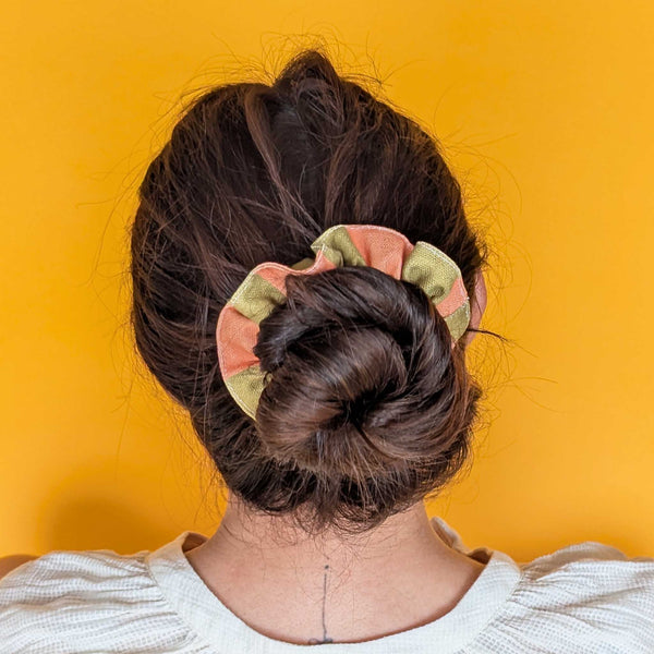 Peach Squares Scrunchie