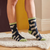 Women's Navy & Mint Green Sheep Lambswool Ankle Socks
