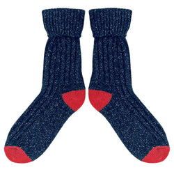 Unisex Recycled Silk Blend Chunky Socks - Navy & Bright Red