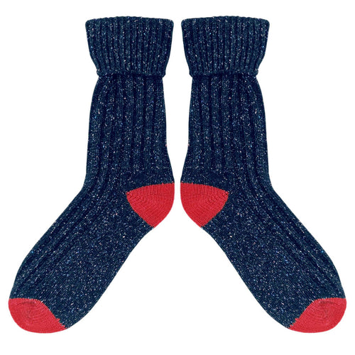 Unisex Recycled Silk Blend Chunky Socks - Navy & Bright Red