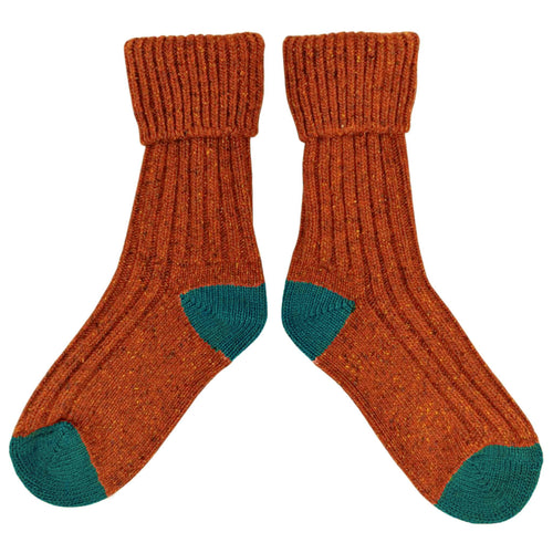 Unisex Recycled Silk Blend Chunky Socks - Orange & Teal