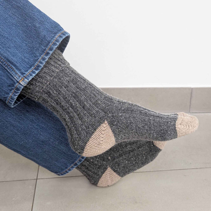 Unisex Grey & Soft Brown Recycled Silk Blend Chunky Socks