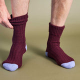 Unisex Recycled Silk Blend Chunky Socks - Burgundy & Blue