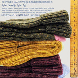 Unisex Recycled Silk Blend Chunky Socks - Dark Green & Pink