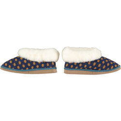 cosy sheepskin lined slipper boots with a spotty navy  lambswool upper
