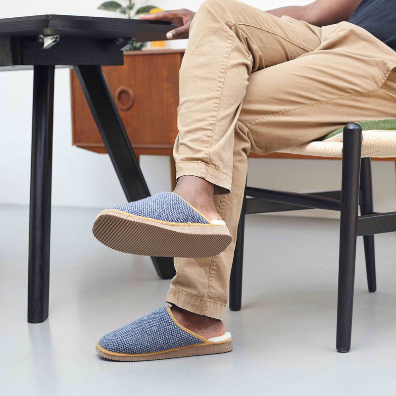 Blue Check Lambswool Slippers – Catherine Tough