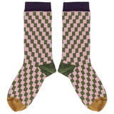 Women's Pink & Khaki Check Organic Cotton Ankle Socks