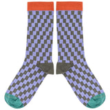 Women's Lilac & Grey Check Organic Cotton Ankle Socks
