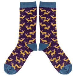 Men's Aubergine Stag Organic Cotton Ankle Socks