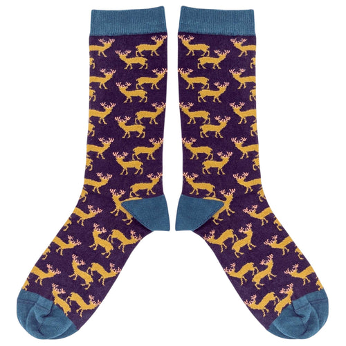 Men's Organic Cotton Ankle Socks -  Aubergine Stags