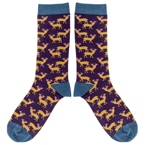 Men's Aubergine Stag Organic Cotton Ankle Socks