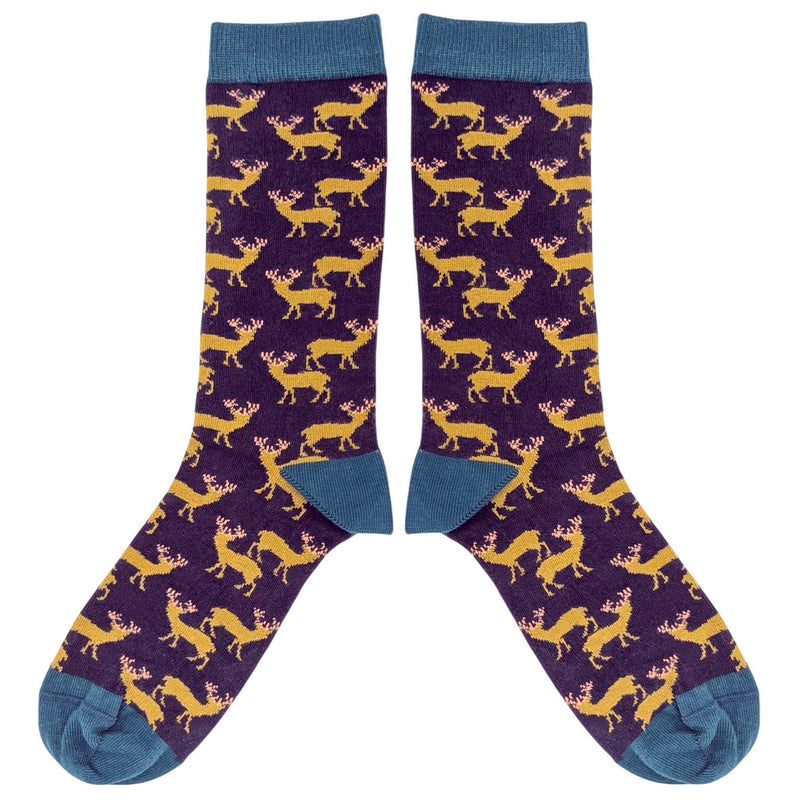 Men's Aubergine Stag Organic Cotton Ankle Socks