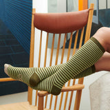 Women's Fir-Green & Mint Stripe Lambswool Knee Socks