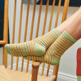 Women's Grey & Yellow Stripe Lambswool Ankle Socks