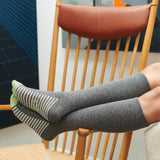 Women's Charcoal Striped Sole Lambswool Knee Socks