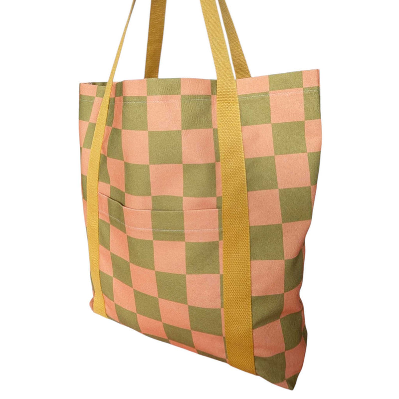 Salmon Check Fabric Tote Shopper 