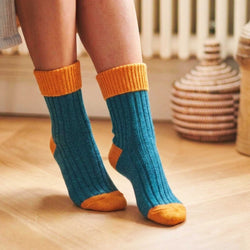 Teal & Rust Cashmere Blend Slouch Socks