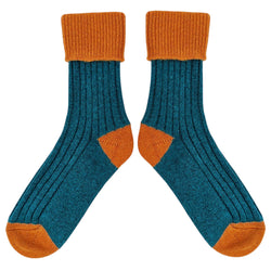 Teal & Rust Cashmere Blend Slouch Socks