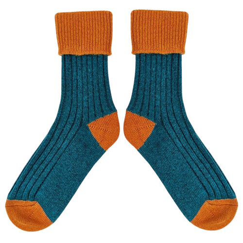 Women's Soft Cashmere Blend Slouch Socks - Teal & Rust