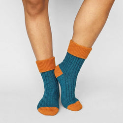 Women's Soft Cashmere Blend Slouch Socks - Teal & Rust