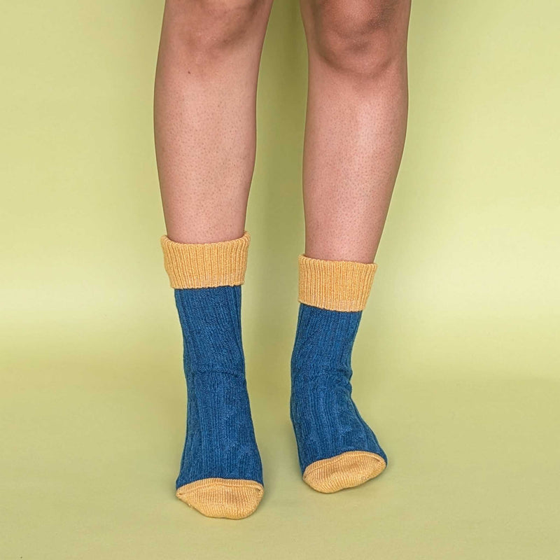 Teal & Gold Cashmere Blend Slouch Socks