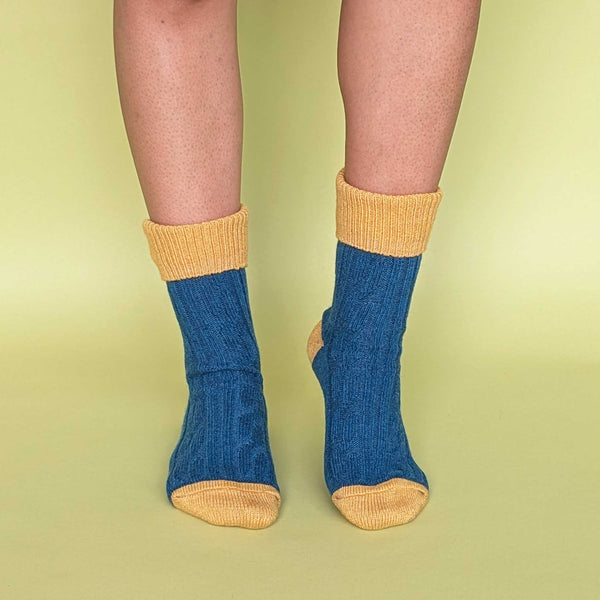 Teal & Gold Cashmere Blend Slouch Socks