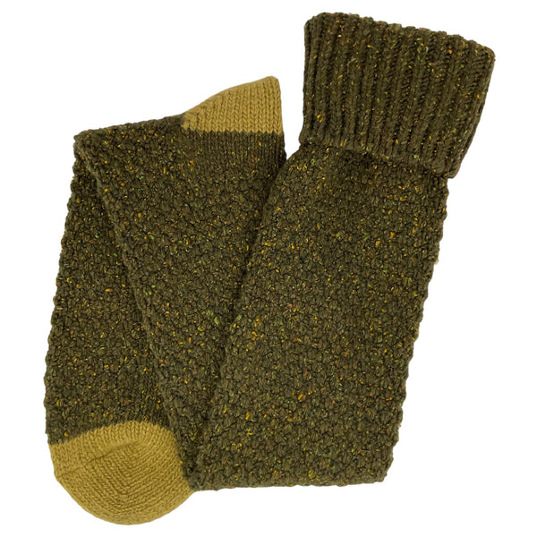 Unisex Dark Green & Lime Recycled Silk Blend Knee Socks