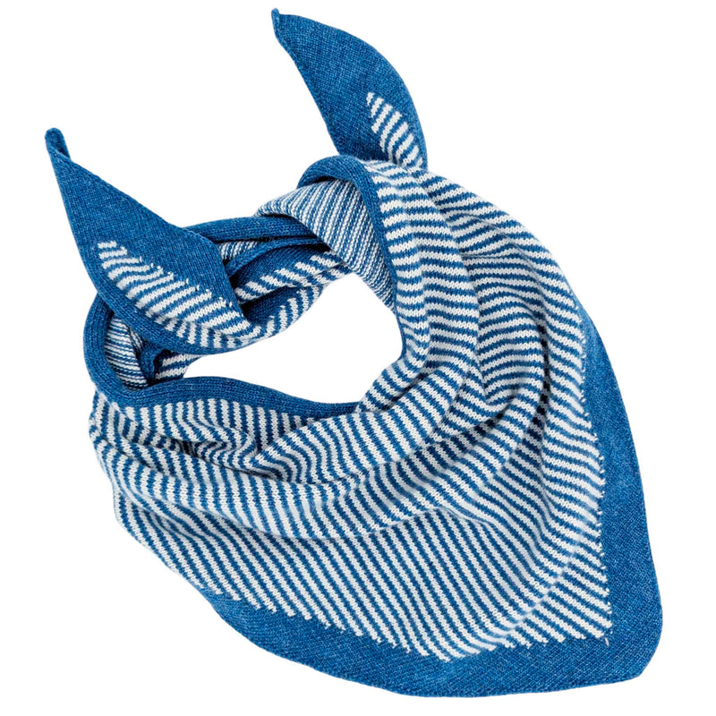 TRIANGLE NECK SCARF - lambswool - fine stripe  - denim blue/cream