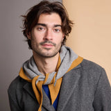 Lambswool Triangle Neckerchief Scarf - Mid-Grey & Mustard Trim