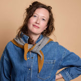 Lambswool Triangle Neckerchief Scarf - Mid-Grey & Mustard Trim