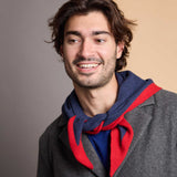 Lambswool Triangle Neckerchief Scarf - Navy & Bright Red Trim