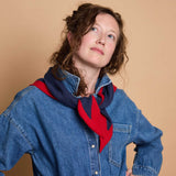 Lambswool Triangle Neckerchief Scarf - Navy & Bright Red Trim