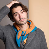 Lambswool Triangle Neckerchief Scarf - Rust & Teal Trim