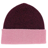 Dark Red & Dusky Pink Ribbed Lambswool Unisex Beanie