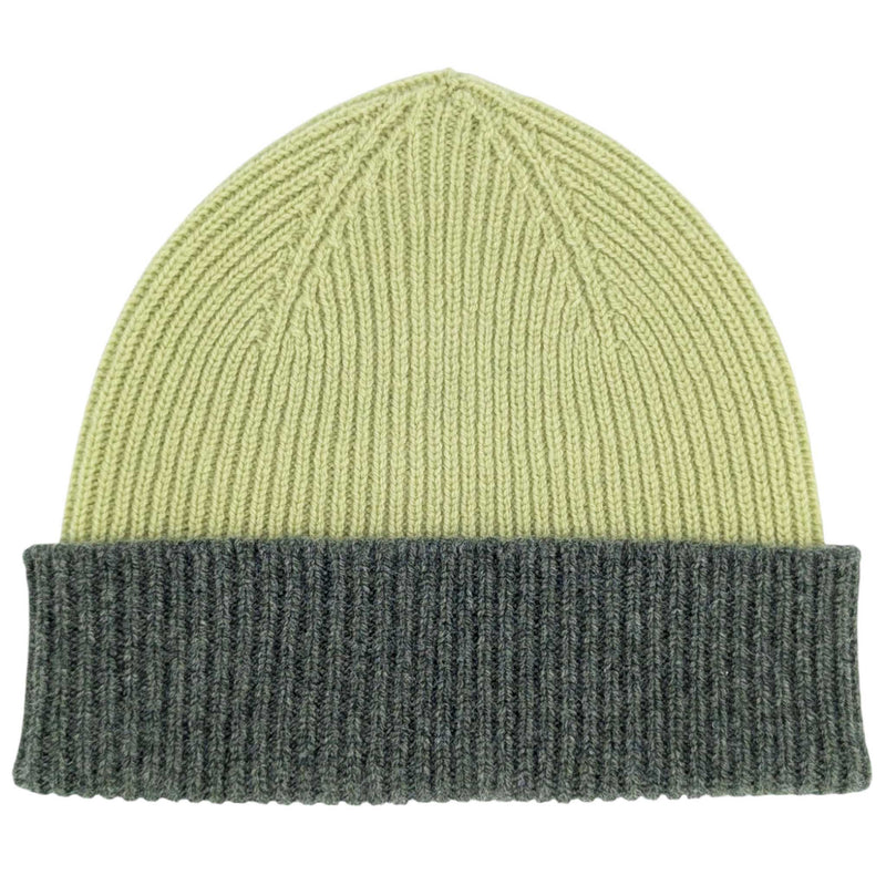 Soft Green & Mint Ribbed Lambswool Unisex Beanie