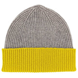 Soft Brown & Electric Yellow Ribbed Lambswool Unisex Beanie