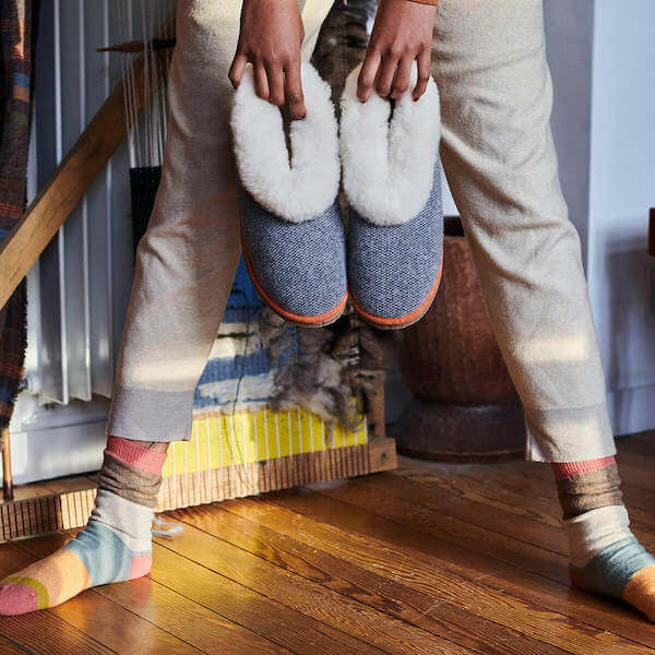 Handmade knitted lambswool and sheepskin slippers
