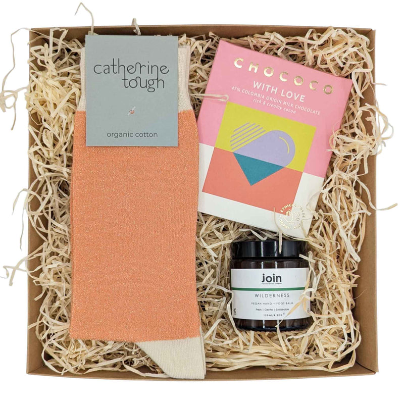 WILDERNESS FOOT BALM WITH LOVE SET- PEACH GLITTER SOCKS