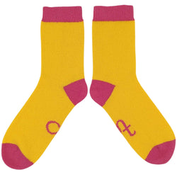 Women's Soft Lambswool Ankle Socks - Plain Bright Yellow & Bright Pink
