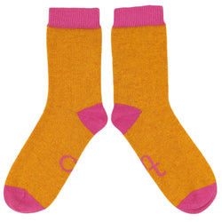 Women's Soft Lambswool Ankle Socks - Plain Ginger & Bright Pink