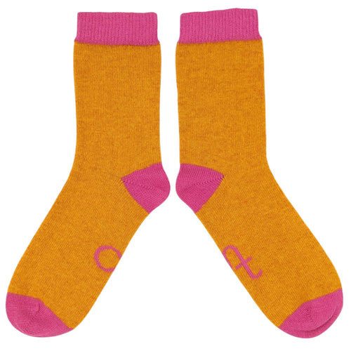 Women's Soft Lambswool Ankle Socks - Plain Ginger & Bright Pink