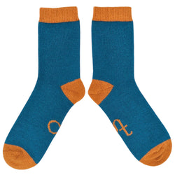 Women's Petrol & Rust Lambswool Ankle Socks