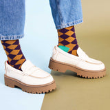 Women's Organic Cotton Ankle Socks - Aubergine Diamond Pattern
