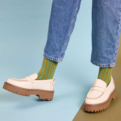Women's Organic Cotton Ankle Socks - Jade Zig-Zag Pattern