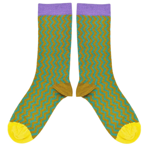 Women's Organic Cotton Ankle Socks - Jade Zig-Zag Pattern